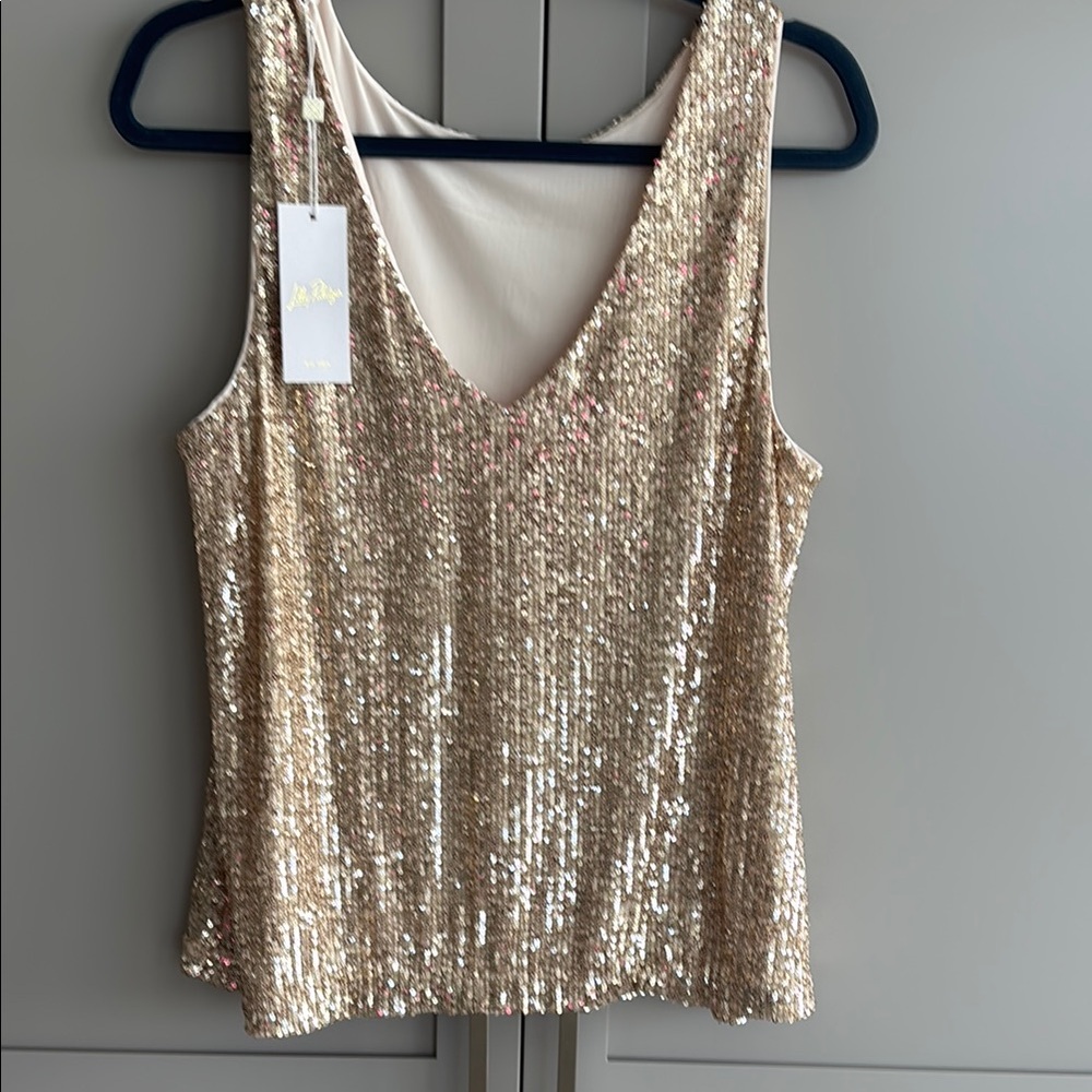 Lilly Pulitzer Gold Metallic Treasure Box Sequin Tank Top